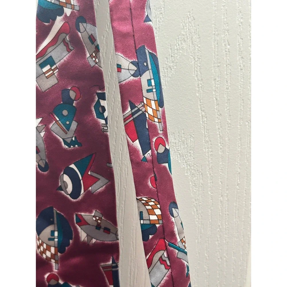 Oscar de la Renta Silk Abstract Geometric Novelty Tie Burgundy